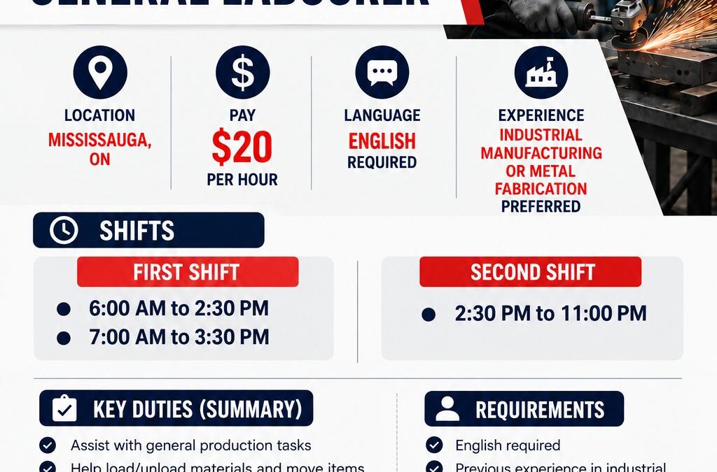 General Labourer – Manufacturing – Mississauga